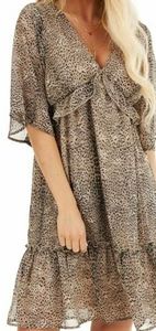 Taupe Cheetah Print Short Sleeve Dress L NWOT